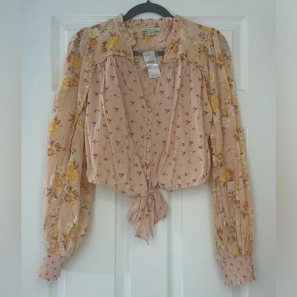American Eagle Outfitters Tops - American Eagle Outfitters Floral Blouse in Beige and Yellow